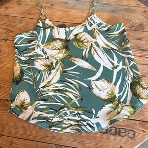 Bar III Green and White Floral Top